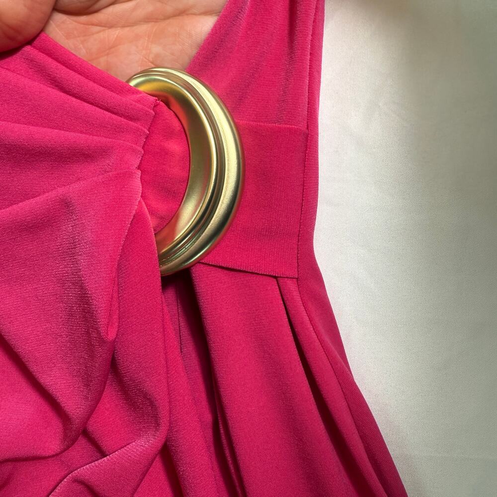 DONNA KARAN Barbie‑Pink Faux Wrap Dress With Matte Gold Buckle No Size Maybe XS - Picture 6 of 16